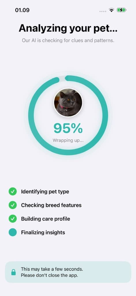 Analyzing your pet — AI progress screen